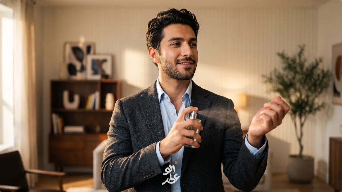 اسپری کردن دو عطر متفاوت روی گردن و مچ دست برای ترکیب در هوا